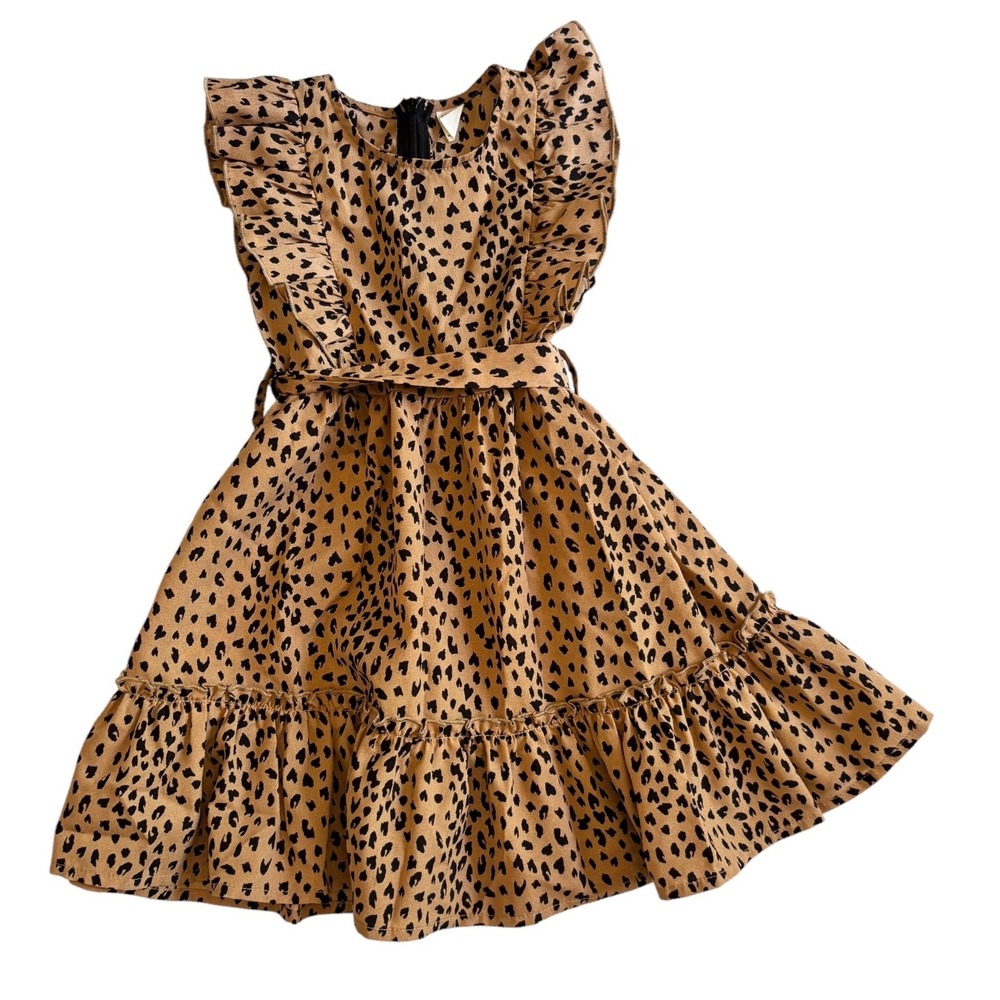 SHEIN Kids Girls Leopard Print Ruffle Tiered Dress Brown Black Size‎ 4Y 104